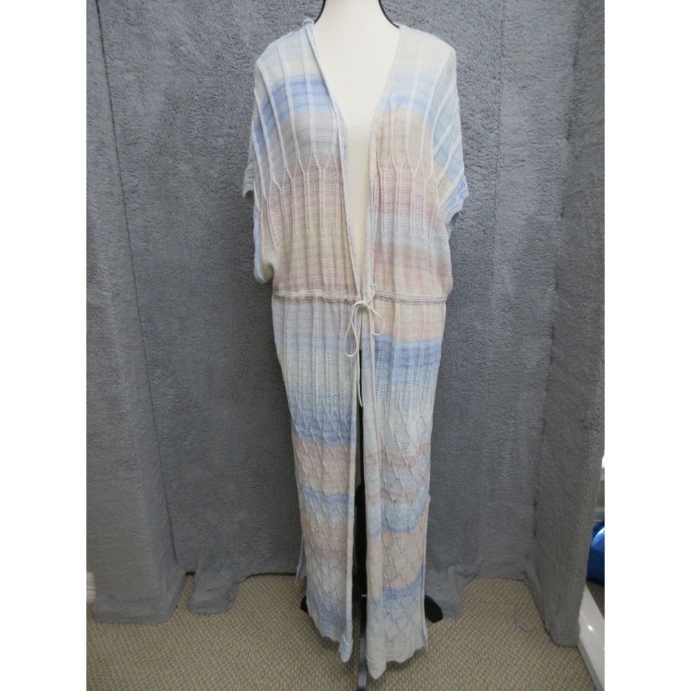 Knitted &‎ Knotted Cardigan Sweater Womens XL Blue Pastels Duster Boho bohochic